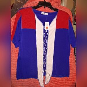 love J front lace up short sleeve top